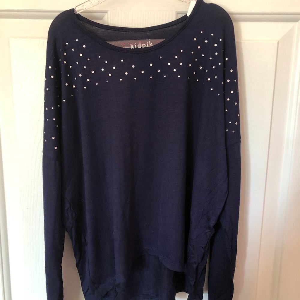 Kidpik Navy shirt with rhinestones - 7/8